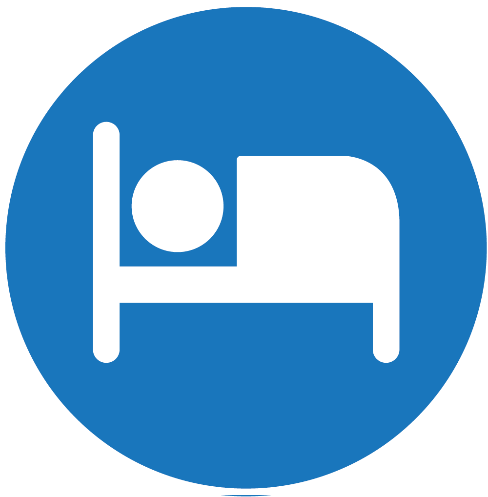 A pictogram person lying on a bed on a blue circle