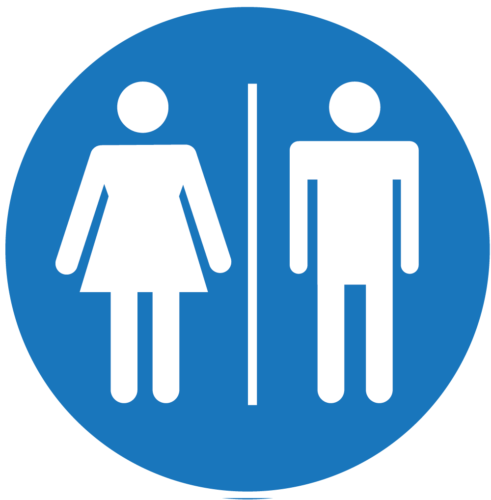 Pictogram of a woman on the left and man on the right on a blue circle